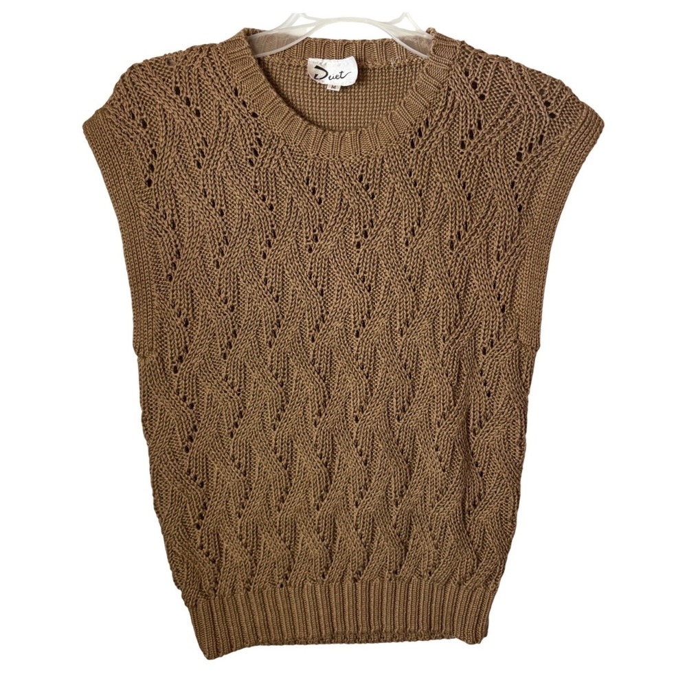 Vintage Chunky Sweater Vest Womens M Brown Light Academia Grandmacore Earthy
